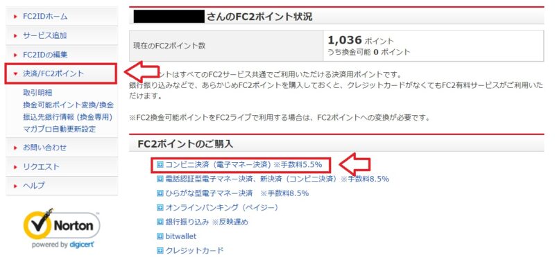 コンビニ決済電子マネーでFC2ポイントを購入する手順1